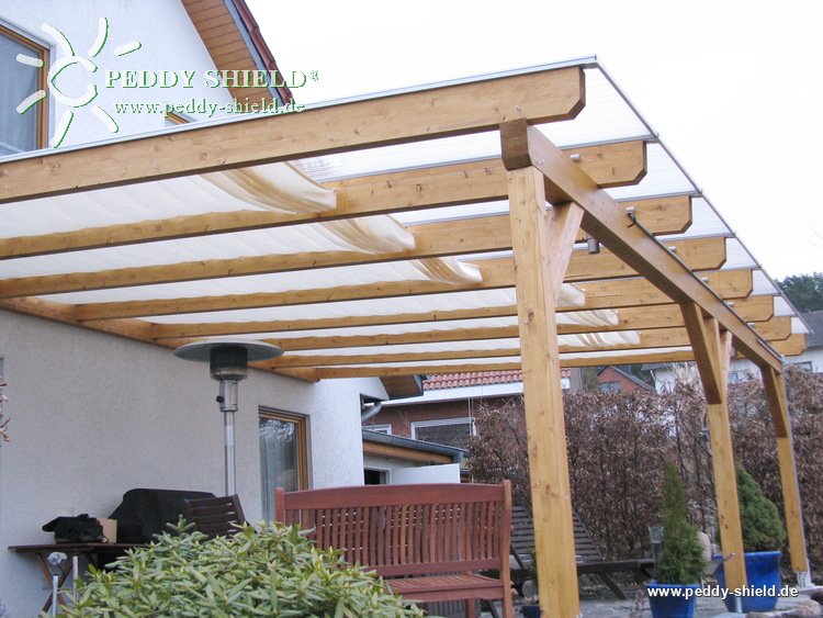 Sonnenschutzsegel Terrassendach - 91 x 220 cm - uni wei�  -  ohne Laufhaken
