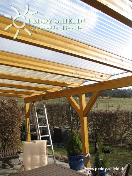 Sonnenschutzsegel Terrassendach - 91 x 330 cm - uni wei�  -  ohne Laufhaken
