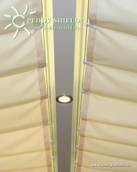 Sonnensegel Glasdach   -    88 x 275 cm   -   uni hell elfenbein - mit 26x  Laufhaken + 2x Stopper