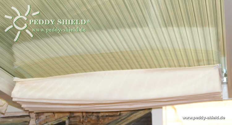Sonnensegel Glasdach   -    88 x 275 cm   -   uni hell elfenbein - mit 26x  Laufhaken + 2x Stopper