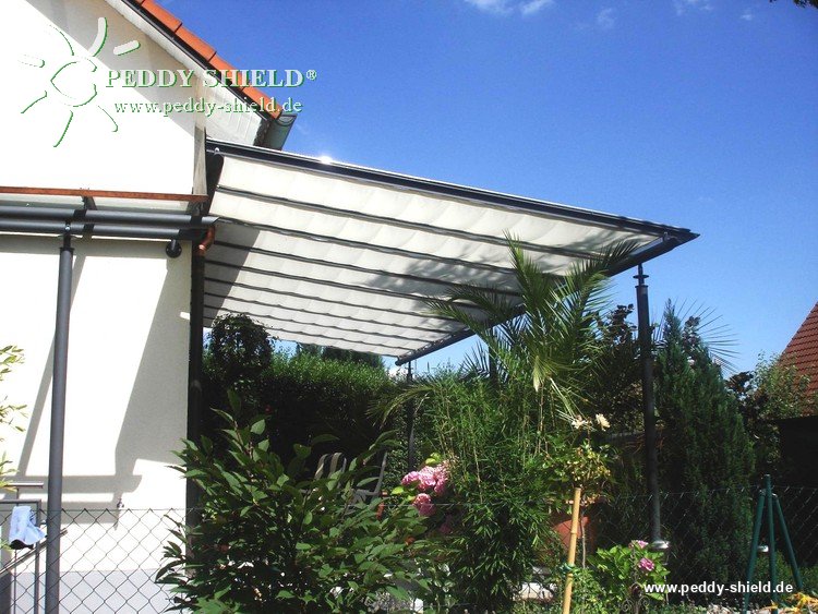 Sonnensegel Glasdach - 88 x 380 cm - uni hell elfenbein  - mit 40x Laufhaken + 2x Stopper