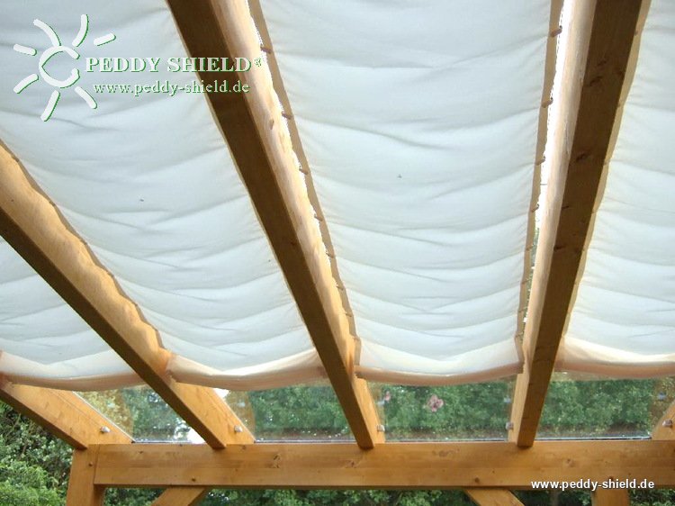Sonnensegel Terrassendach   -   61 x 275 cm  -  uni wei�  -  mit 26x  Laufhaken + 2x Stoppern