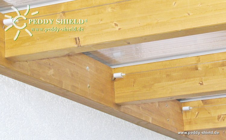 Sonnensegel Terrassendach  -  58 x 220 cm  -  uni wei� - mit 20x Laufhaken+ 2x Stoppern