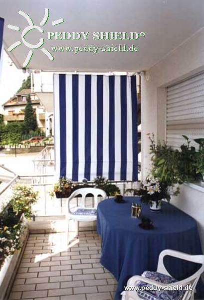 Senkrecht-Sonnensegel 230x140 cm - Blockstreifen blau-wei� - komplett mit Seilspanntechnik Universal