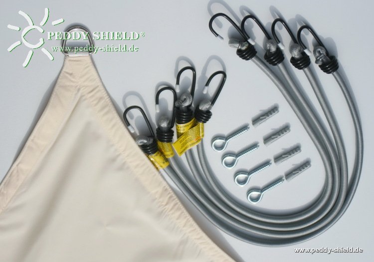 Vierecksegel 2,5 x 3 m Farbe  hell elfenbein - komplett mit elastischen Spanngurten u. Montagematerial