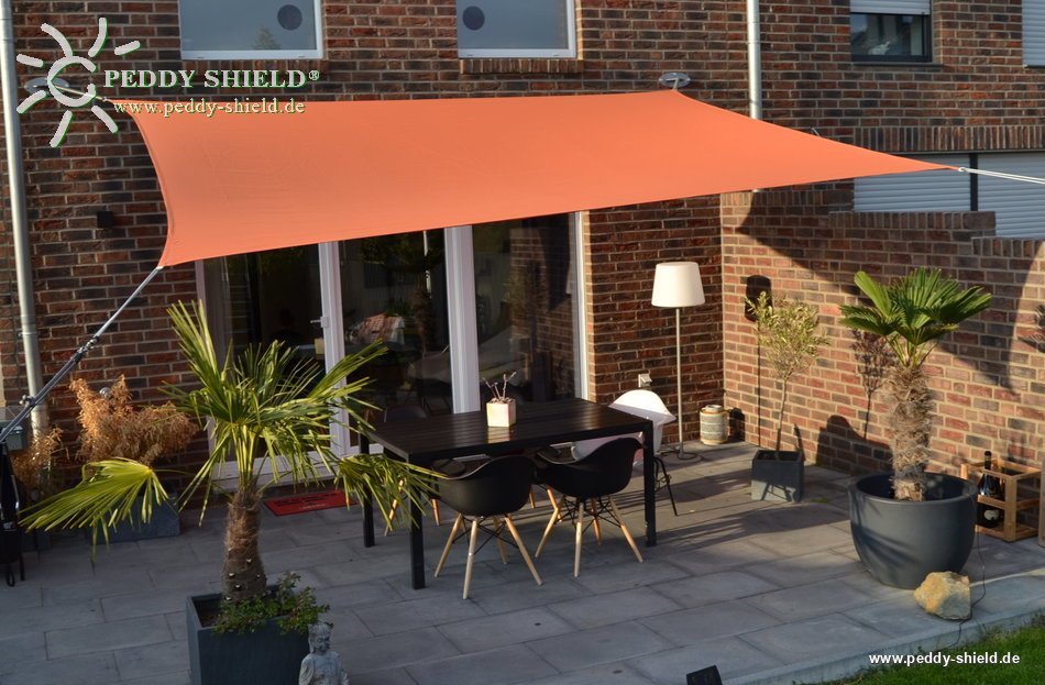 Vierecksonnensegel 3 x 4 m - Polyestergewebe - uni terracotta/orange - wasserabweisend