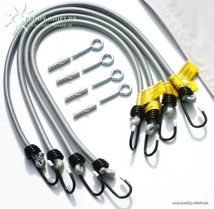 Zubeh�r f�r Vierecksonnensegel - daurelastische Spanngurte + Montagematerial