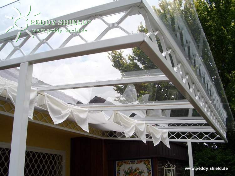 Sonnensegel Wintergarten 96 x 330 cm – uni weiß mit waschbaren  Faltsonnensegeln und der Seilspanntechnik Universal