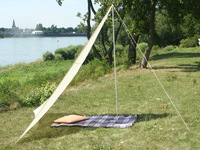 Camping-Freizeit-Sonnensegel (1) 3 x 3 x 2,5 m - sandfarben - Sonnenschutz und Sichschutz fr die Kleinfamilie - Strandsonnensegel
