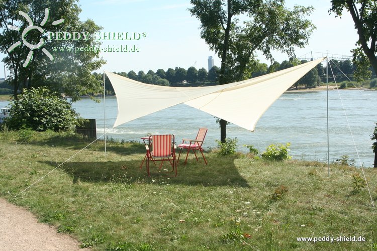 Camping-Freizeit-Sonnensegel, Vierecksegel 4x4 m - sandfarben - komplett  mit allem Zubehör für die Mitnahme zum Picknick oder Camping