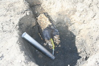 Fertige Drainage mit Grobkies ausgef�llt