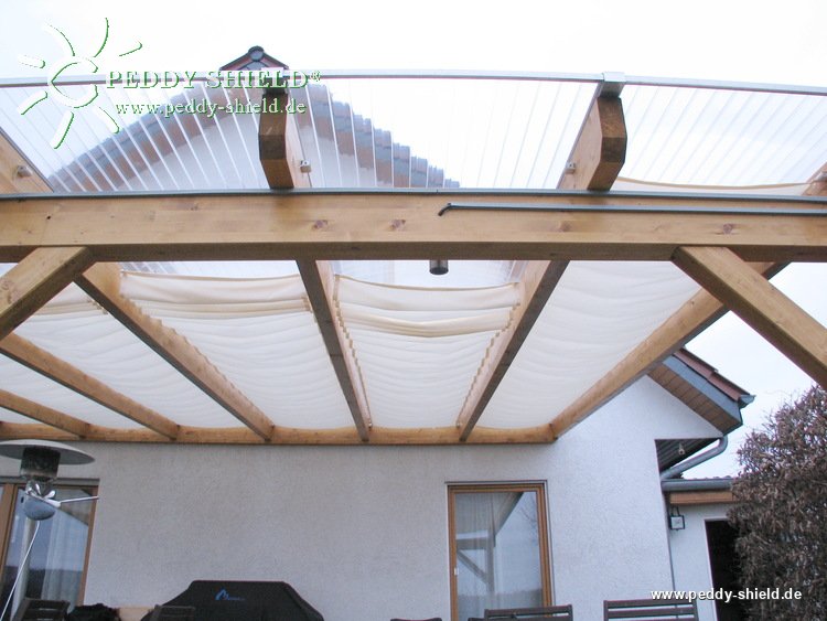 Sonnenschutzsegel Terrassenüberdachung 91 x 220 cm - uni weiß - mit 20x  Laufhaken + 2x Stopper - waschbar bei 40° C