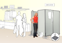 Umkleide Quadrat (3) - r�ckseitig mit Nutzung einer Raumwand oder Au�enwand - Bespannung  Farbe: uni hell silbergrau - schwer entflammbar - waschbar