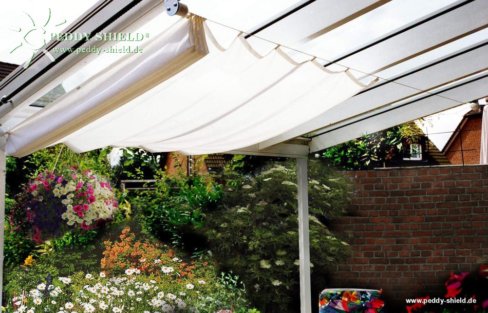 Sonnensegel 270 x 140 cm - Farbe uni weiß - mit der Peddy Shield  Seilspanntechnik für Schatten auf Balkon, Terrasse etc.