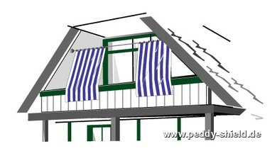Montagehinweise - Senkrecht-Sonnensegel 230x140 cm - Blockstreifen blau-wei - komplett mit der Seilspanntechnik Universal
