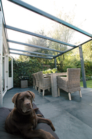 Sonnensegel Glasdach 88 x 380 cm - uni hell elfenbein  - mit 40x Laufhaken + 2x Stopper - waschbar bei 40 C #21