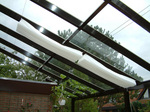 Sonnensegel 420 x 140 cm, uni wei - mit 34x Laufhaken (Gleitern) passend zur Seilspanntechnik #8