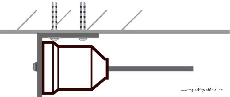 Obere Seilspannung mit Montagewinkel und Seilspanner unter der Balkondecke